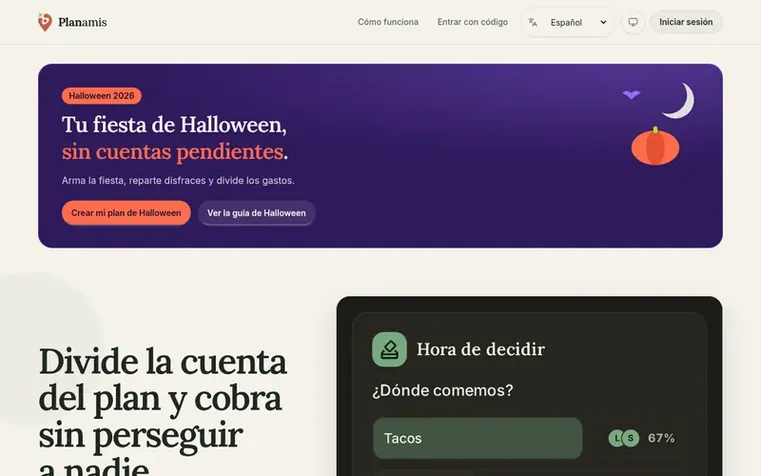 Screenshot of the Planamis homepage