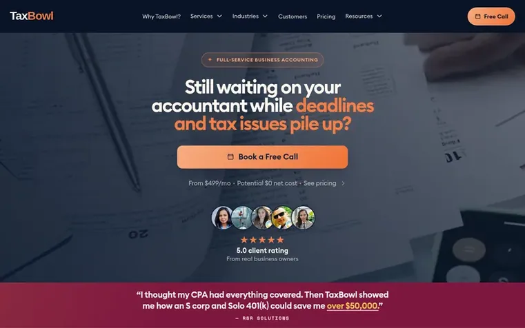 Screenshot of the TaxBowl homepage