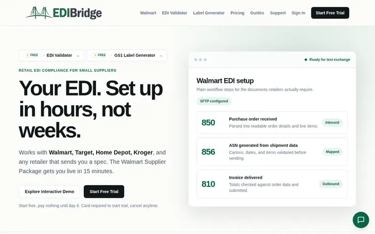 Screenshot of the EDIBridge homepage