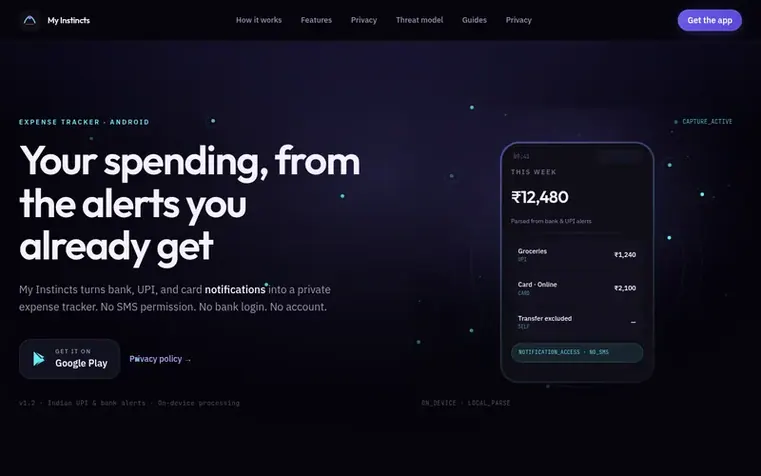 Screenshot of the My Instincts homepage