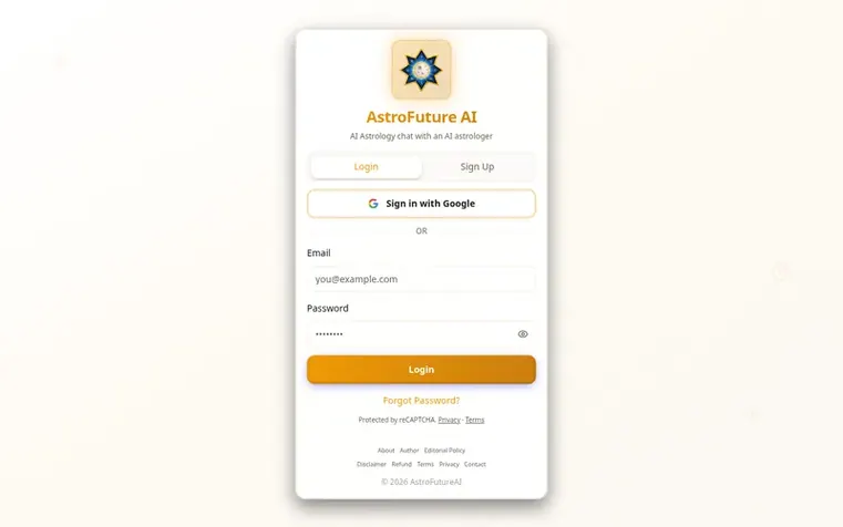 Screenshot of the AstroFuture AI homepage