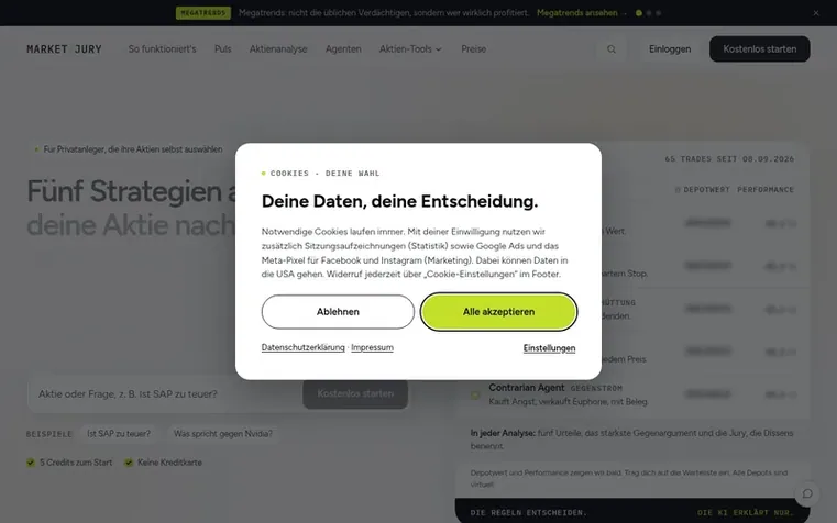 Screenshot of the Market Jury homepage