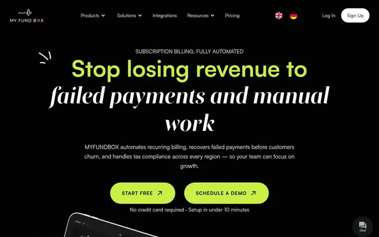 Screenshot of the MYFUNDBOX homepage