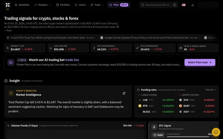 Screenshot of the Flicker homepage