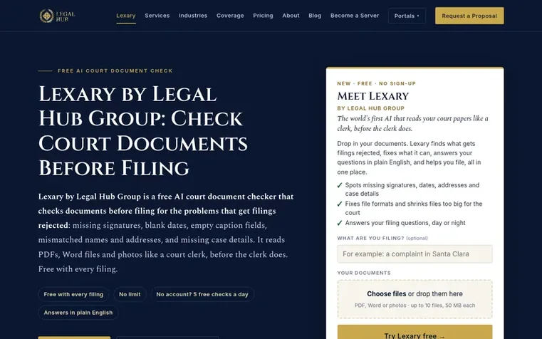 Screenshot of the Lexary homepage