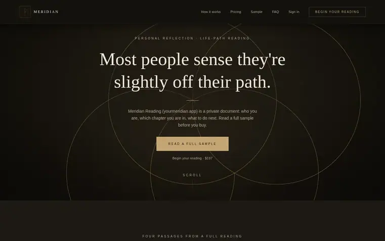 Screenshot of the Meridian homepage