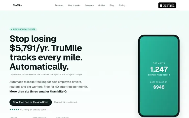Screenshot of the TruMile homepage
