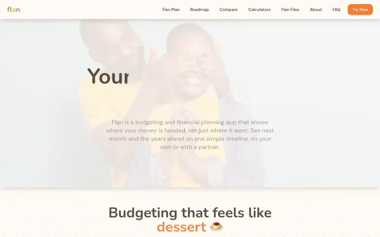 Screenshot of the Flan homepage
