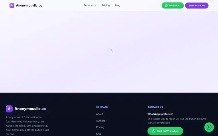 Screenshot of the Anonymous LLC homepage