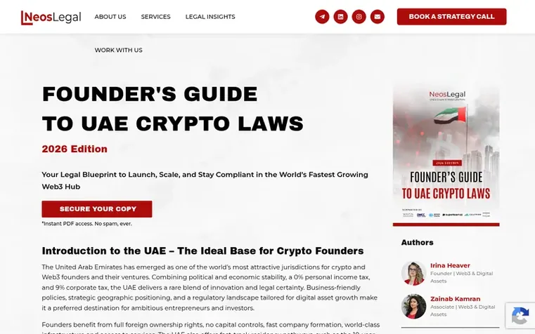 Screenshot of the NeosLegal homepage