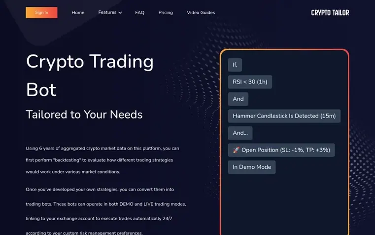 Screenshot of the CryptoTailor homepage