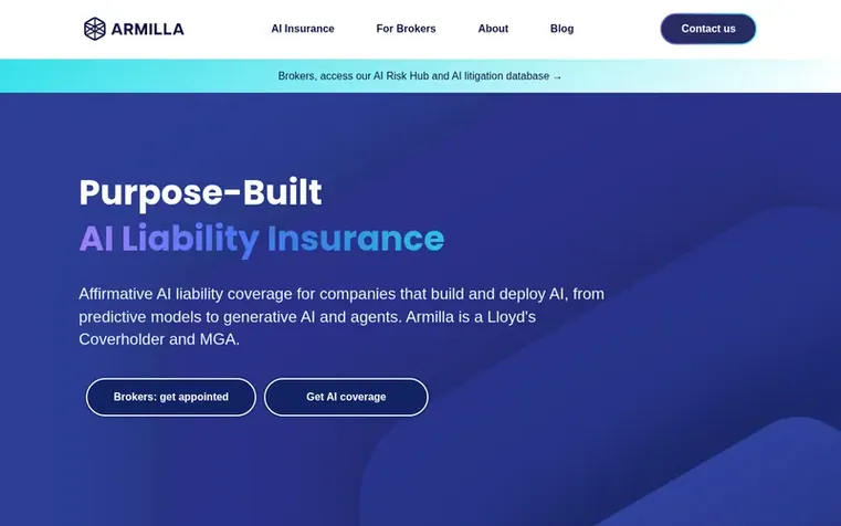 Screenshot of the Armilla AI homepage
