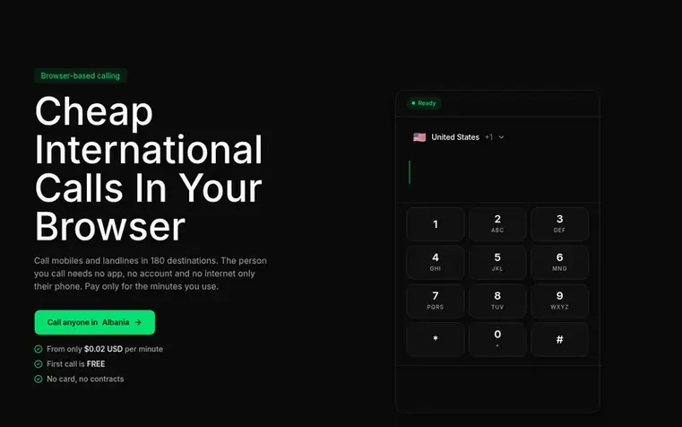 Screenshot of the Kitaphone homepage