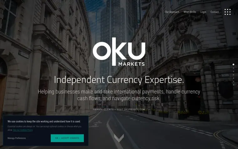 Screenshot of the Oku Markets homepage