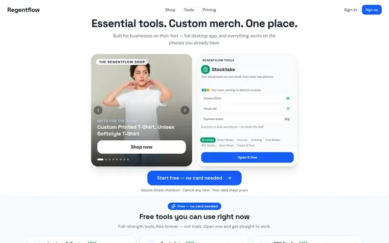 Screenshot of the Regentflow homepage