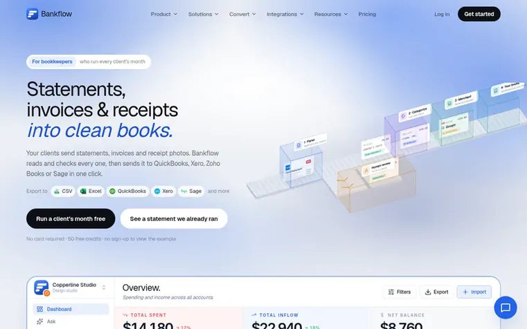 Screenshot of the Bankflow homepage
