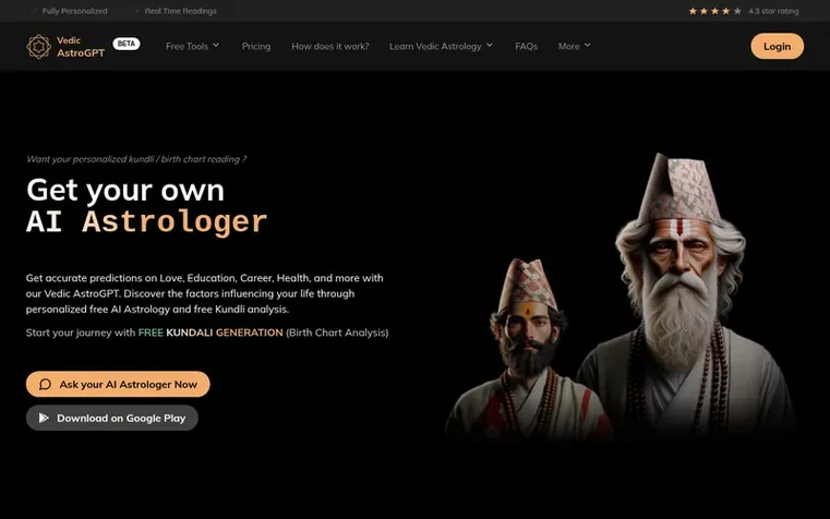 Screenshot of the Vedic AstroGPT homepage