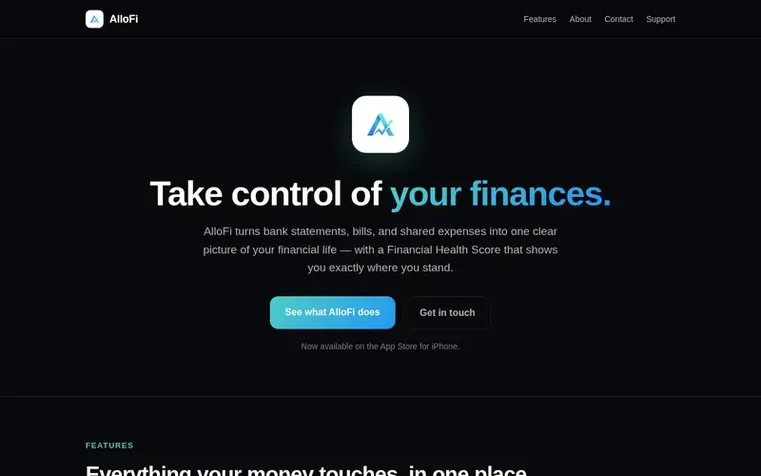 Screenshot of the AlloFi homepage