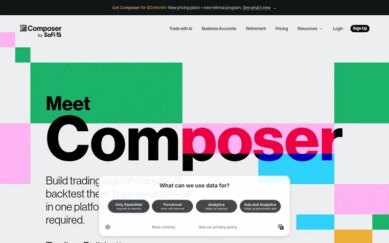 Screenshot of the Composer homepage