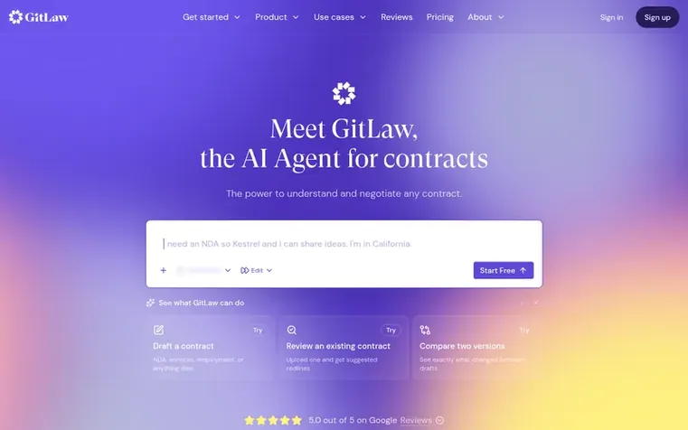 Screenshot of the GitLaw homepage