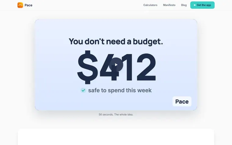 Screenshot of the Pace homepage