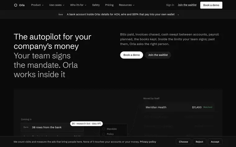 Screenshot of the Orla homepage