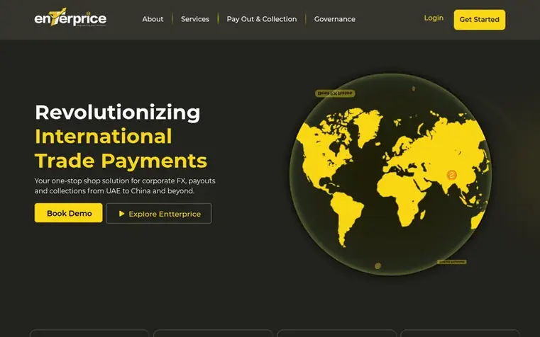 Screenshot of the Entterprice homepage