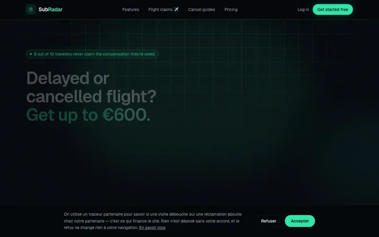 Screenshot of the SubRadar homepage