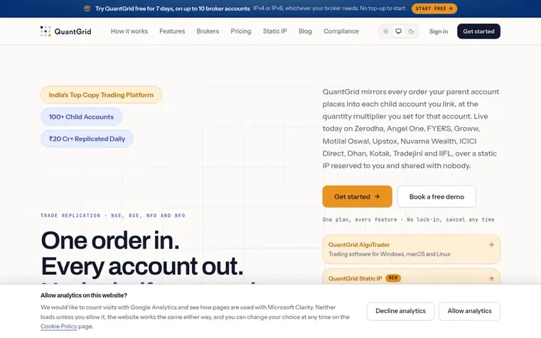 Screenshot of the QuantGrid homepage