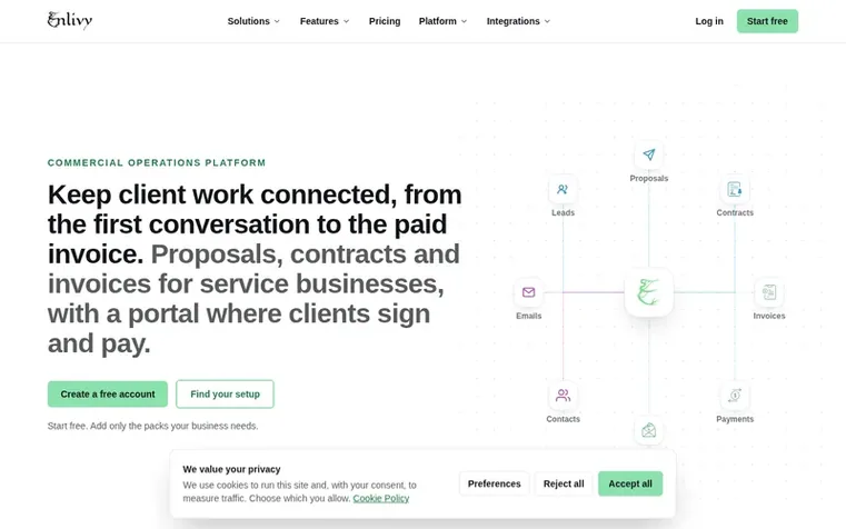 Screenshot of the Enlivy homepage