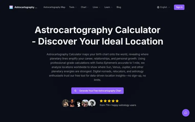 Screenshot of the Astrocarto homepage