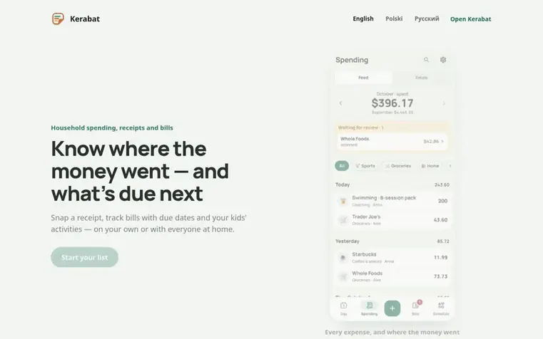 Screenshot of the Kerabat homepage