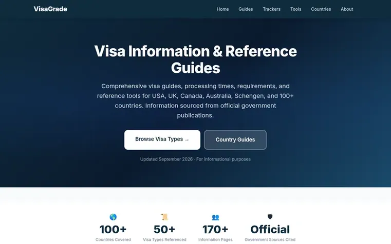Screenshot of the VisaGrade homepage