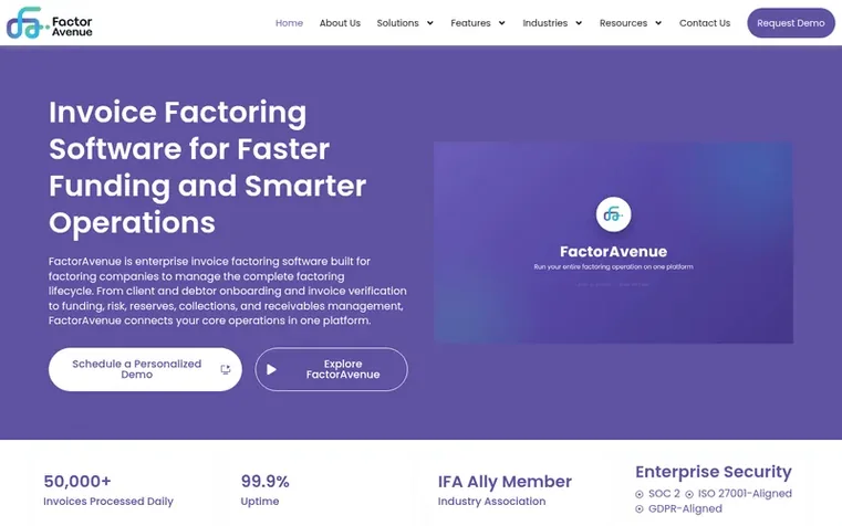 Screenshot of the FactorAvenue homepage