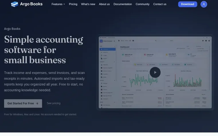 Screenshot of the Argo Books homepage