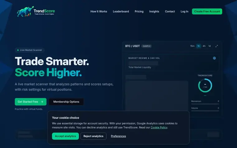 Screenshot of the TrendScore homepage