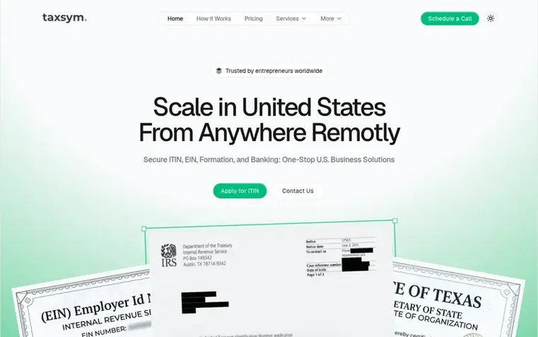 Screenshot of the Taxsym homepage
