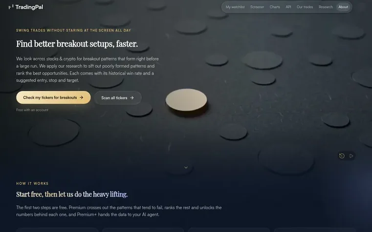 Screenshot of the TradingPal homepage