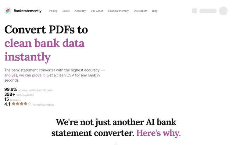 Screenshot of the Bankstatemently homepage