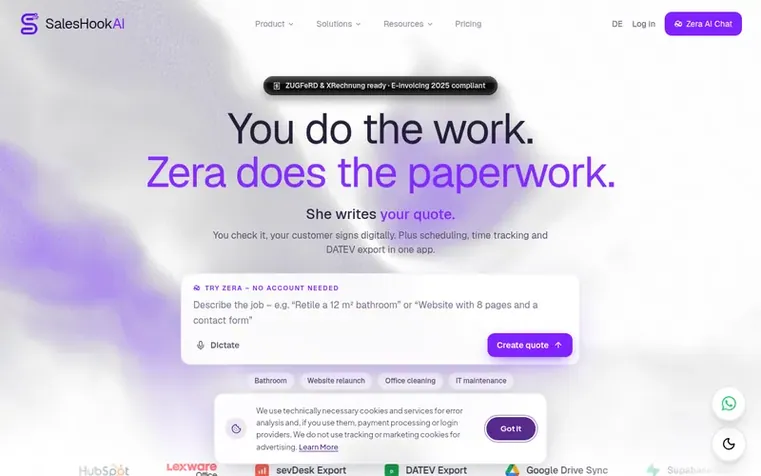 Screenshot of the SalesHookAI homepage