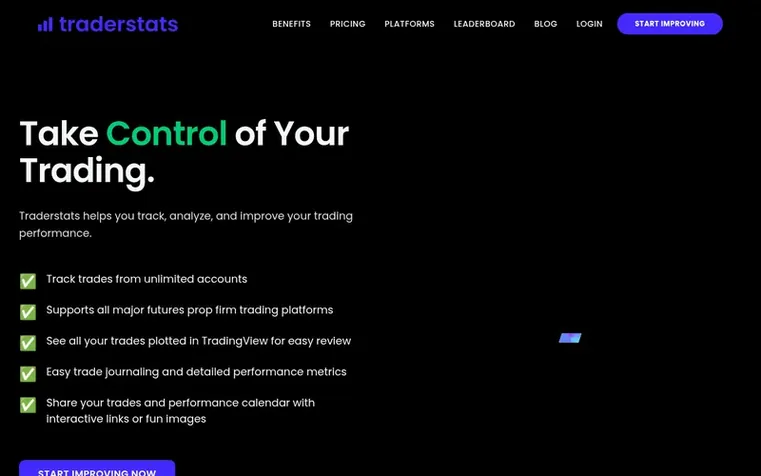 Screenshot of the Traderstats homepage