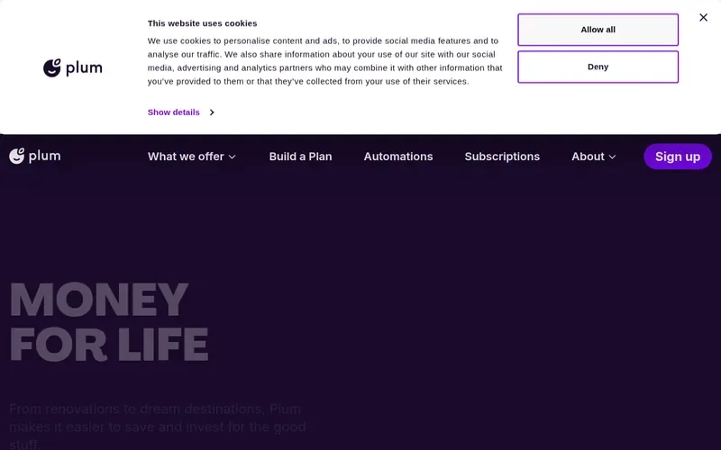 Screenshot of the Plum homepage