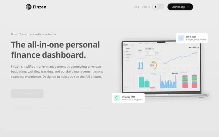 Screenshot of the Finzen homepage