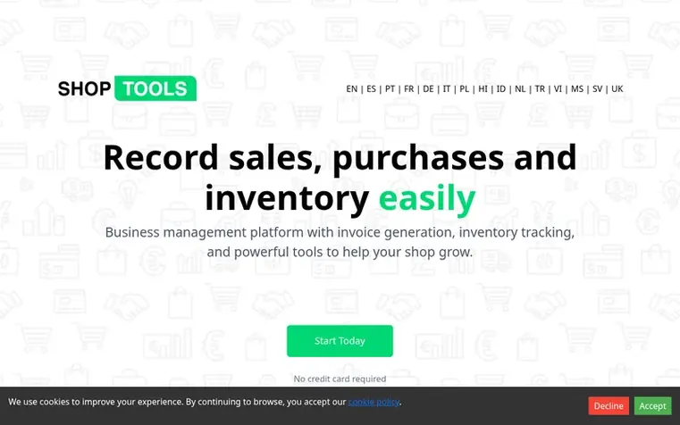Screenshot of the Shop Tools homepage