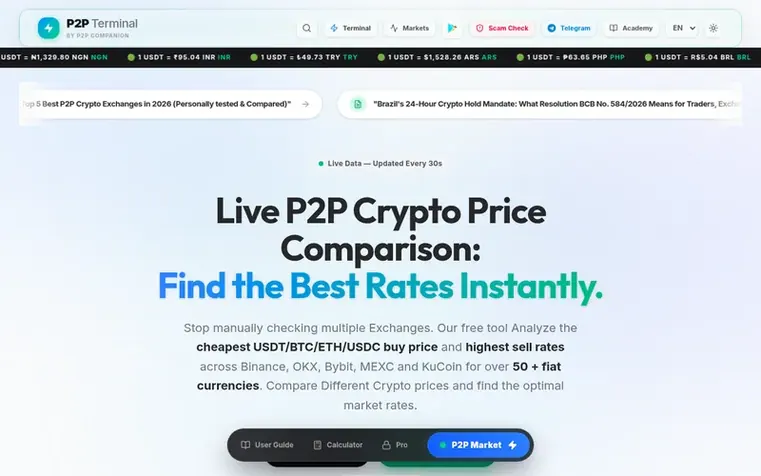 Screenshot of the P2P Companion homepage