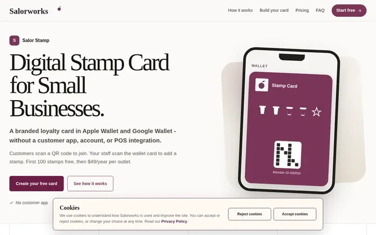 Screenshot of the Salor Stamp homepage