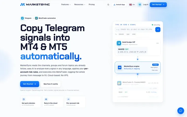 Screenshot of the MarketSync homepage