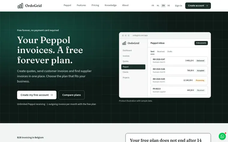 Screenshot of the OrdoGrid homepage