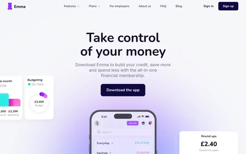 Screenshot of the Emma homepage