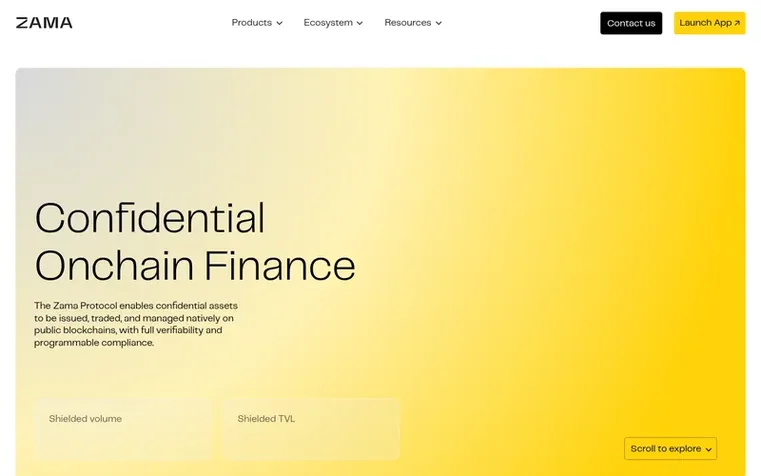 Screenshot of the Zama® homepage